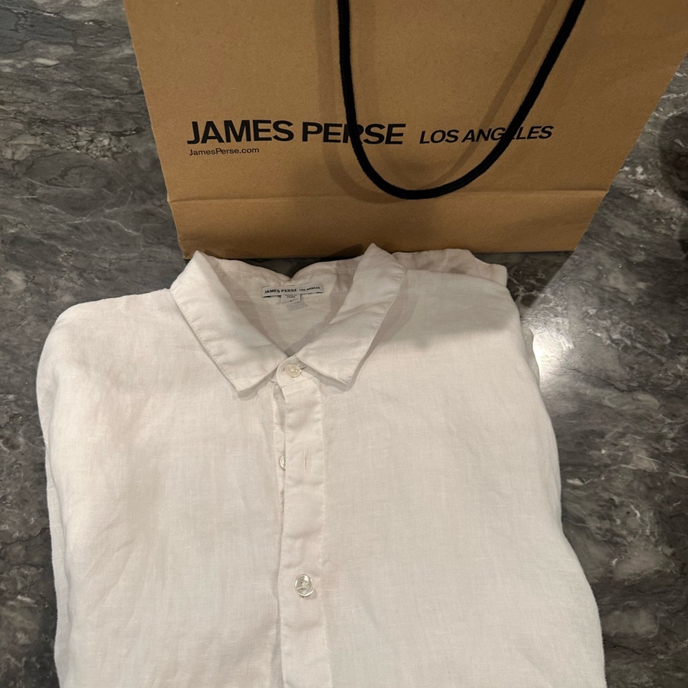 James Perse, crisp white linen shirt, size 1 (small)